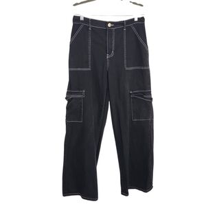 Fashion Nova Black Wide Leg Cargo Denim Size 9